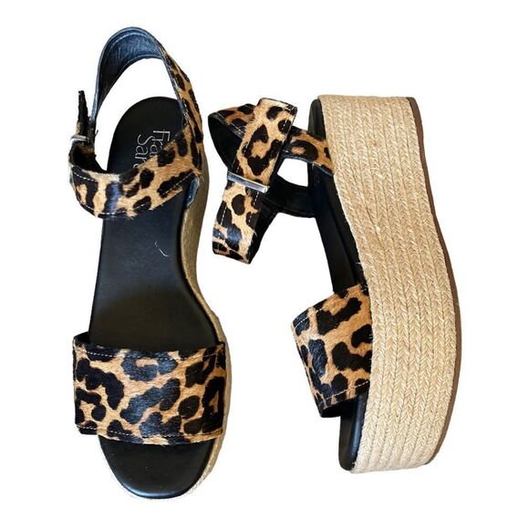 Franco Sarto Espadrille Platform Sandals Leopard Print Ankle Strap Wm Size 8 EUC - Picture 2 of 8